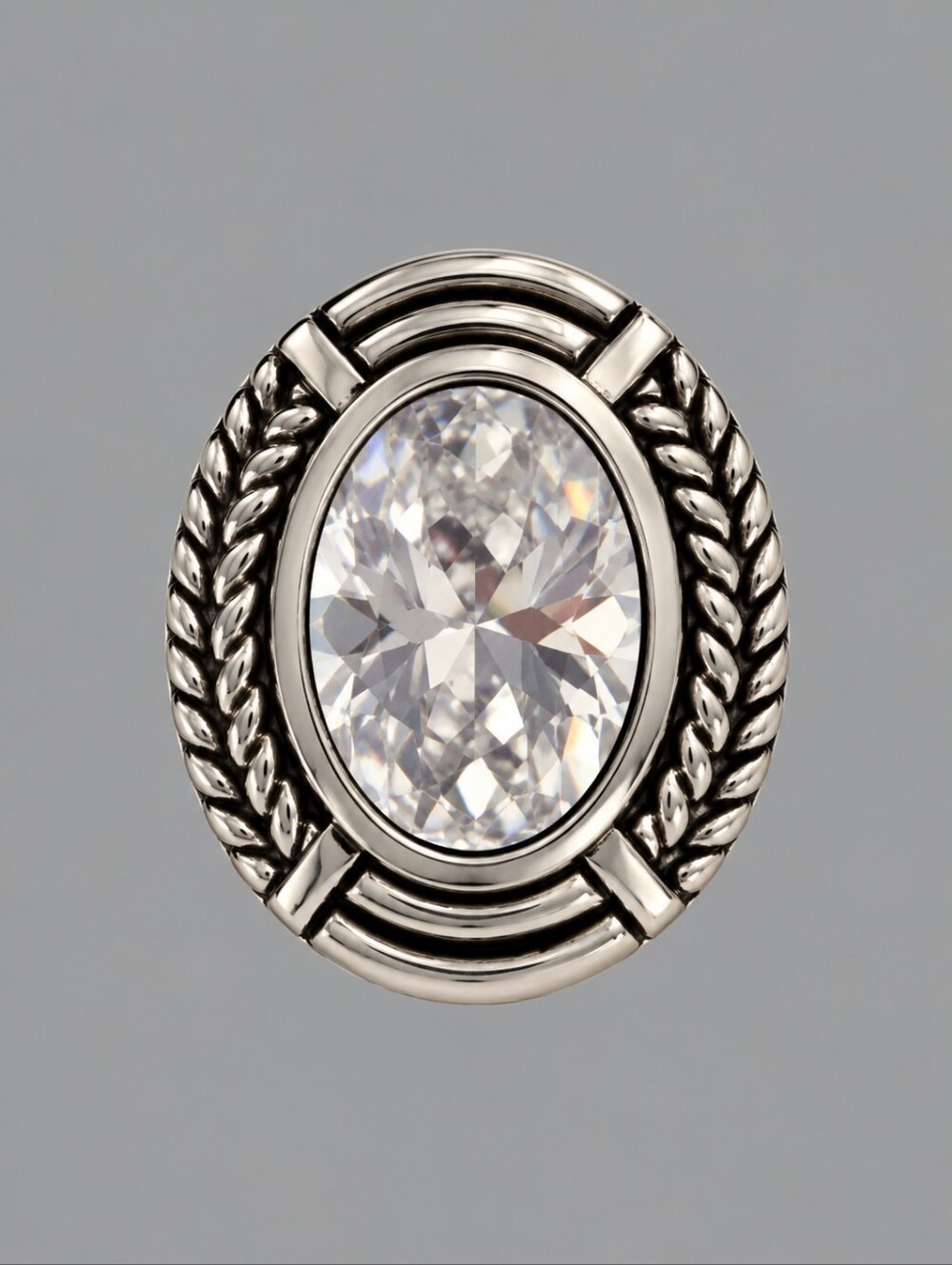Vintage Sterling Silver CZ Single Oval Earring